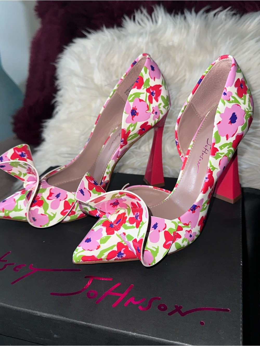Betsey Johnson Pink Floral Pointed-Toe Block Heel Pumps